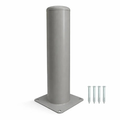 Metal bollard with mounting plate and screws