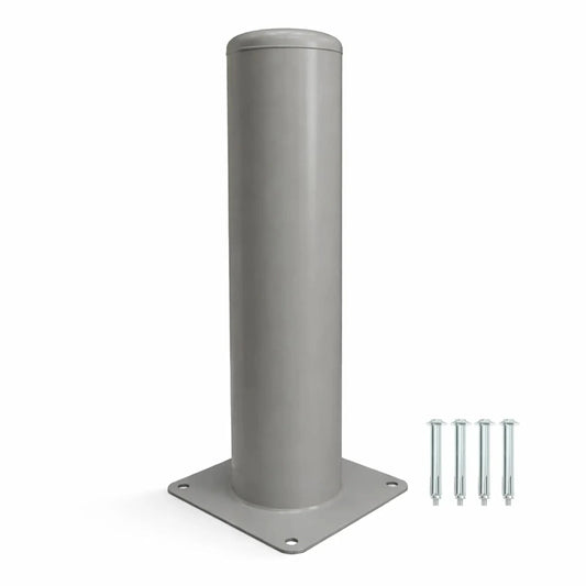 Metal bollard with mounting plate and screws