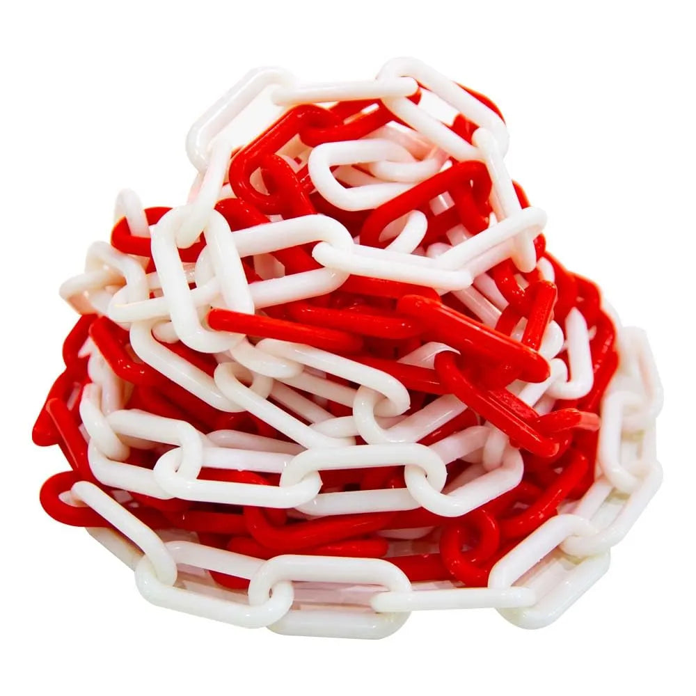 WEGREAT 15m Red/White Plastic Barrier Chain - 6mm Diameter, For Crowd Control, Parking, Safety Zones