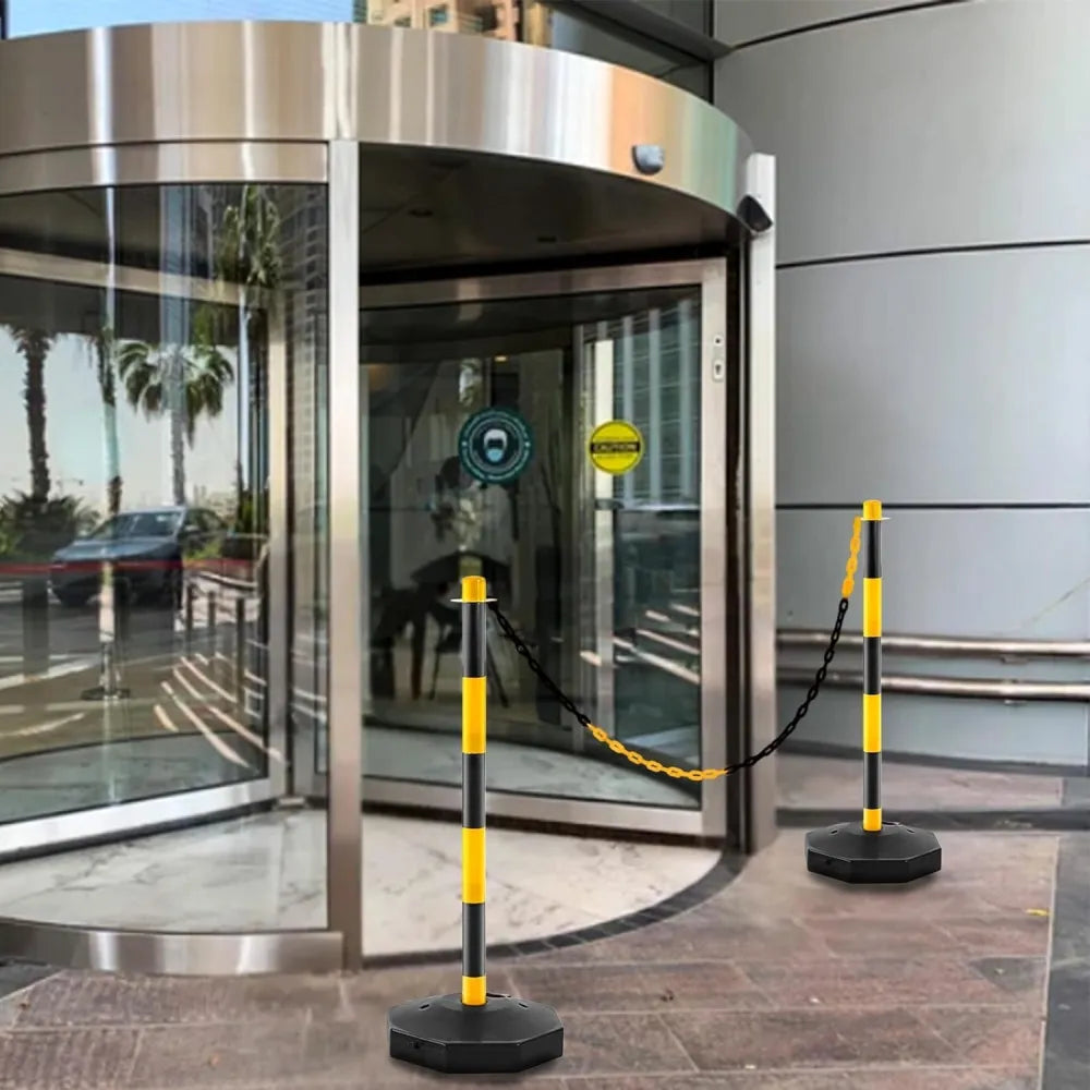 6 Traffic Barrier Poles Yellow & Black with 12M Chain | Shop Now