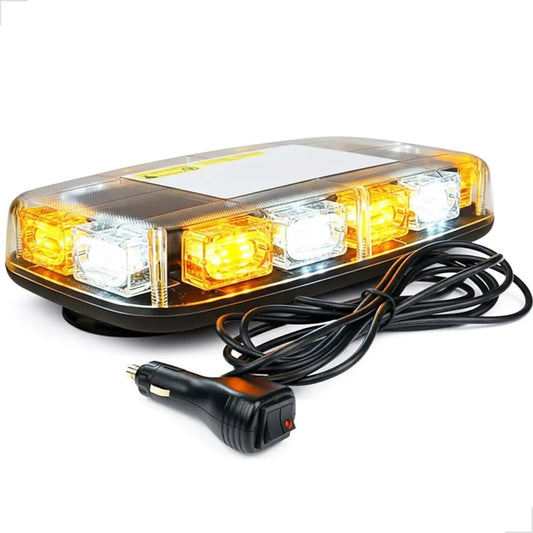 Car warning light with yellow and white LEDs