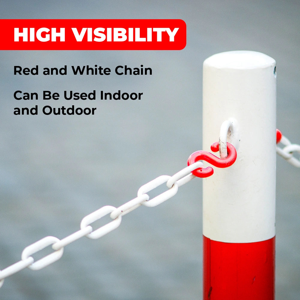 Red and white chain attached to a pole with 