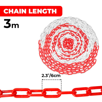Red chain with measurement details on a white background