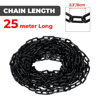 Black chain with a length of 25 meters on a white background