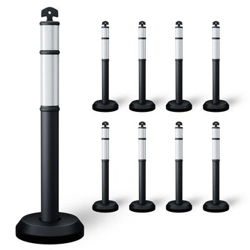 Ensemble de 9 poteaux délinéateurs de 110 cm avec base à remplir — noirs