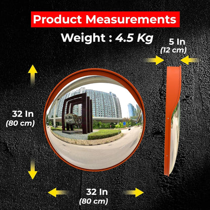 orange outdoor convex mirror for blind spot safety and awareness