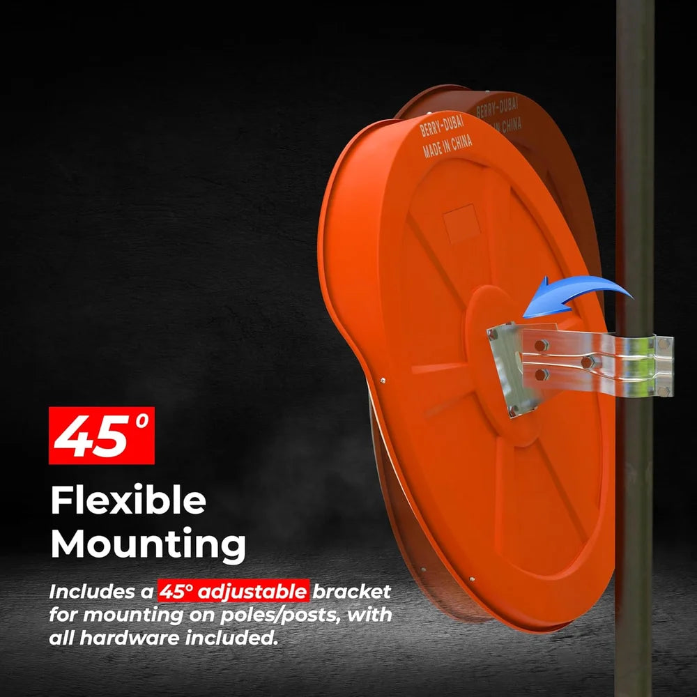 orange convex safety mirror for blind spot monitoring