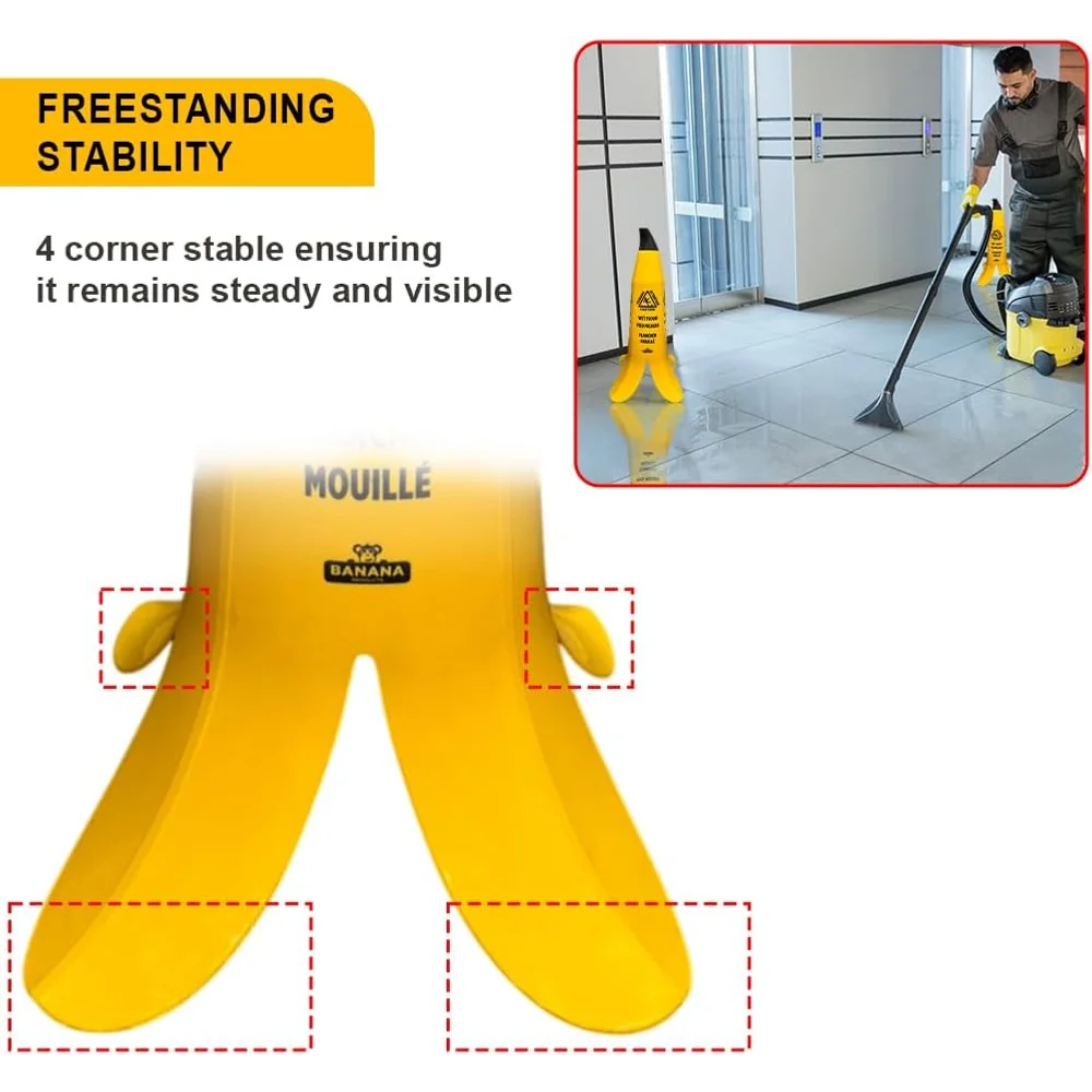 yellow banana cone caution sign for temporary wet floor hazards
