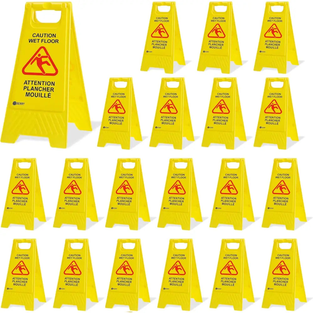 Caution Wet Floor Sign - Yellow | Plastic Slippery Floor Warning Sign English and French