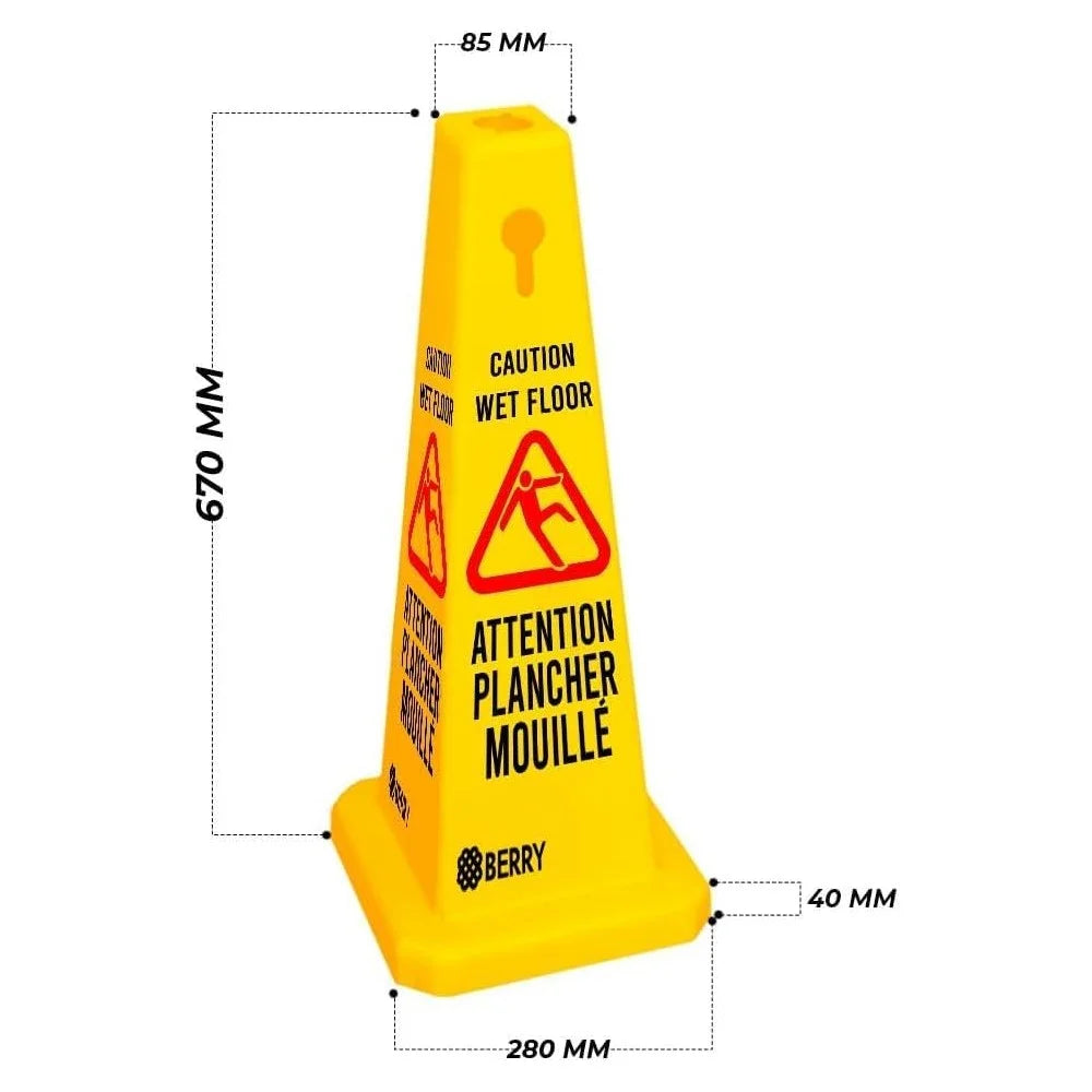 4 Sides Caution Wet Floor Safety Cone