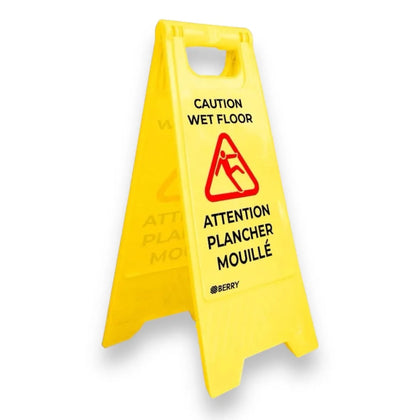 Caution Wet Floor Sign - Yellow | Plastic Slippery Floor Warning Sign English and French