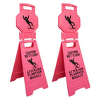 2pcs Freestanding Caution Wet Floor Pink