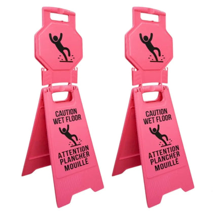 2 Pcs 40" Folding Wet Floor Sign Bilingual EN/FR - Pink
