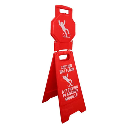 40" Foldable Caution Wet Floor Sign, Bilingual EN/FR  - Red