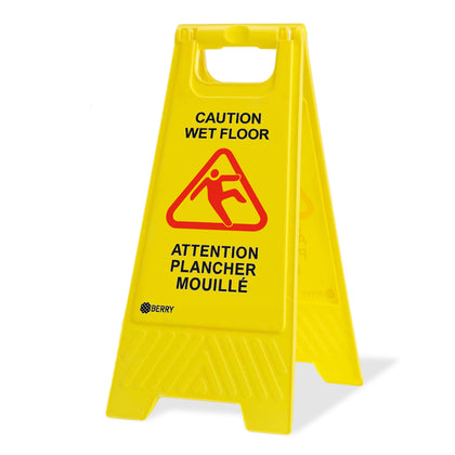 Caution Wet Floor Sign - Yellow | Plastic Slippery Floor Warning Sign English and French