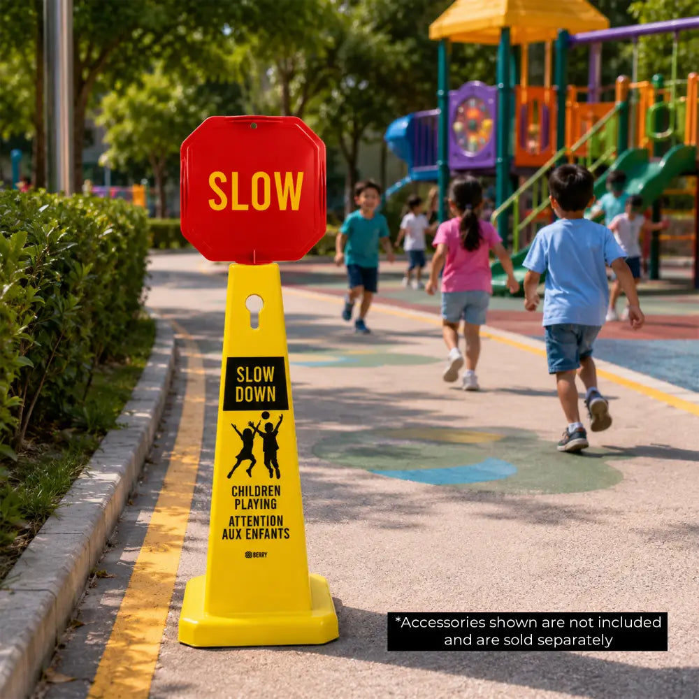 Slow Down Children Playing Safety Cone Bilingual EN/FR