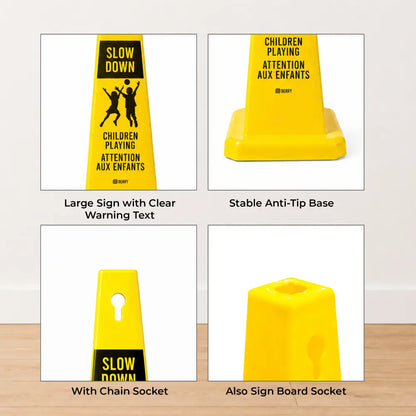 Slow Down Children Playing Safety Cone Bilingual EN/FR