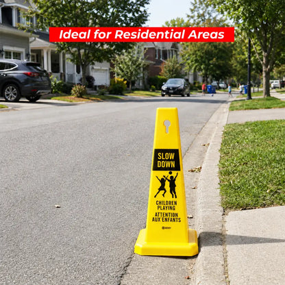 Slow Down Children Playing Safety Cone Bilingual EN/FR