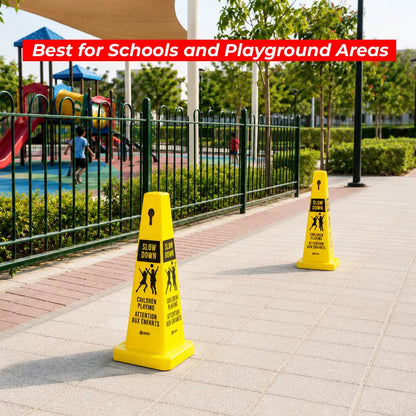 Slow Down Children Playing Safety Cone Bilingual EN/FR
