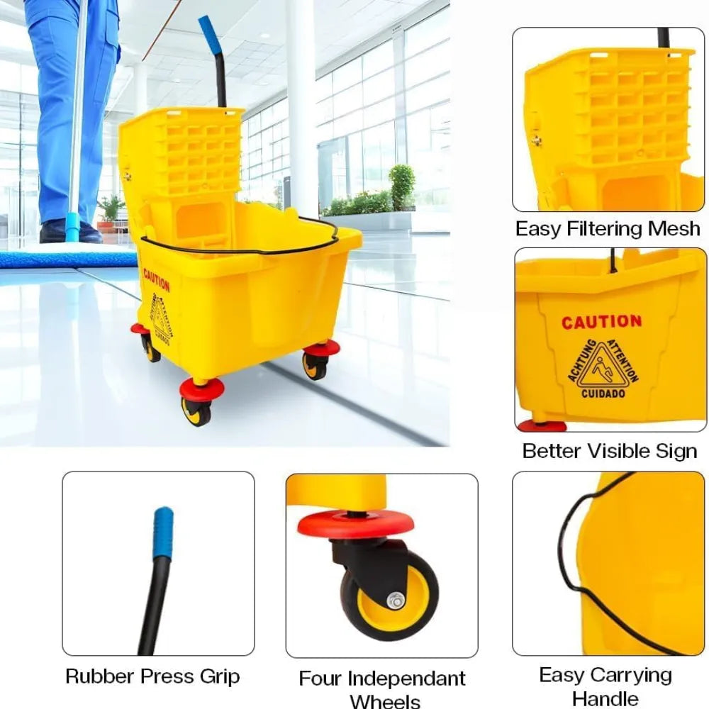 36L Commercial Janitorial Cart with 4 Wheels