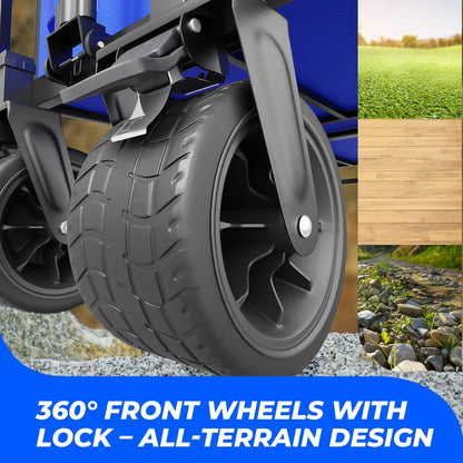 blue collapsible outdoor utility cart for camping and travel