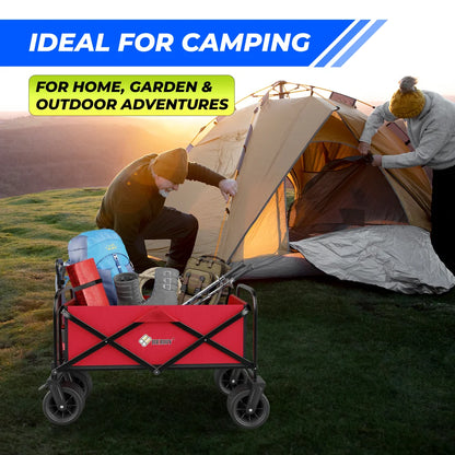 red collapsible outdoor utility cart for camping and travel