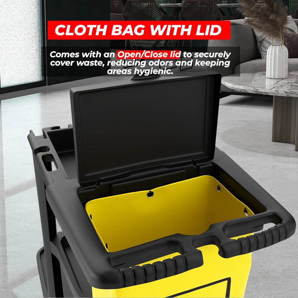 commercial black cleaning cart with 3 levels for janitor supplies