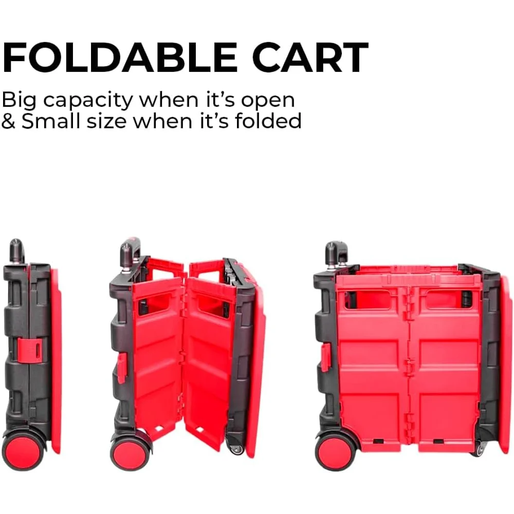 compact foldable shopping cart in red and black for storage ease