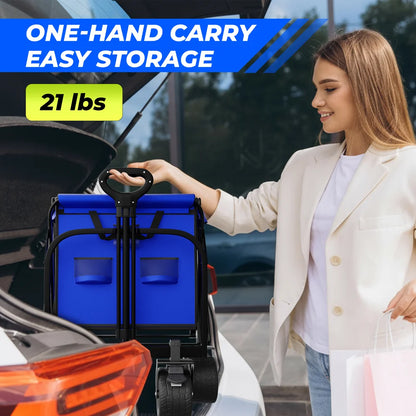 blue compact folding transport cart for easy storage