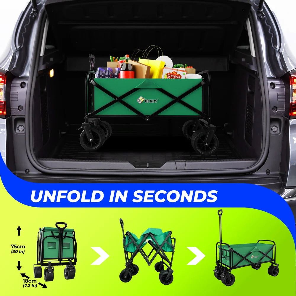 green compact folding transport cart for easy storage