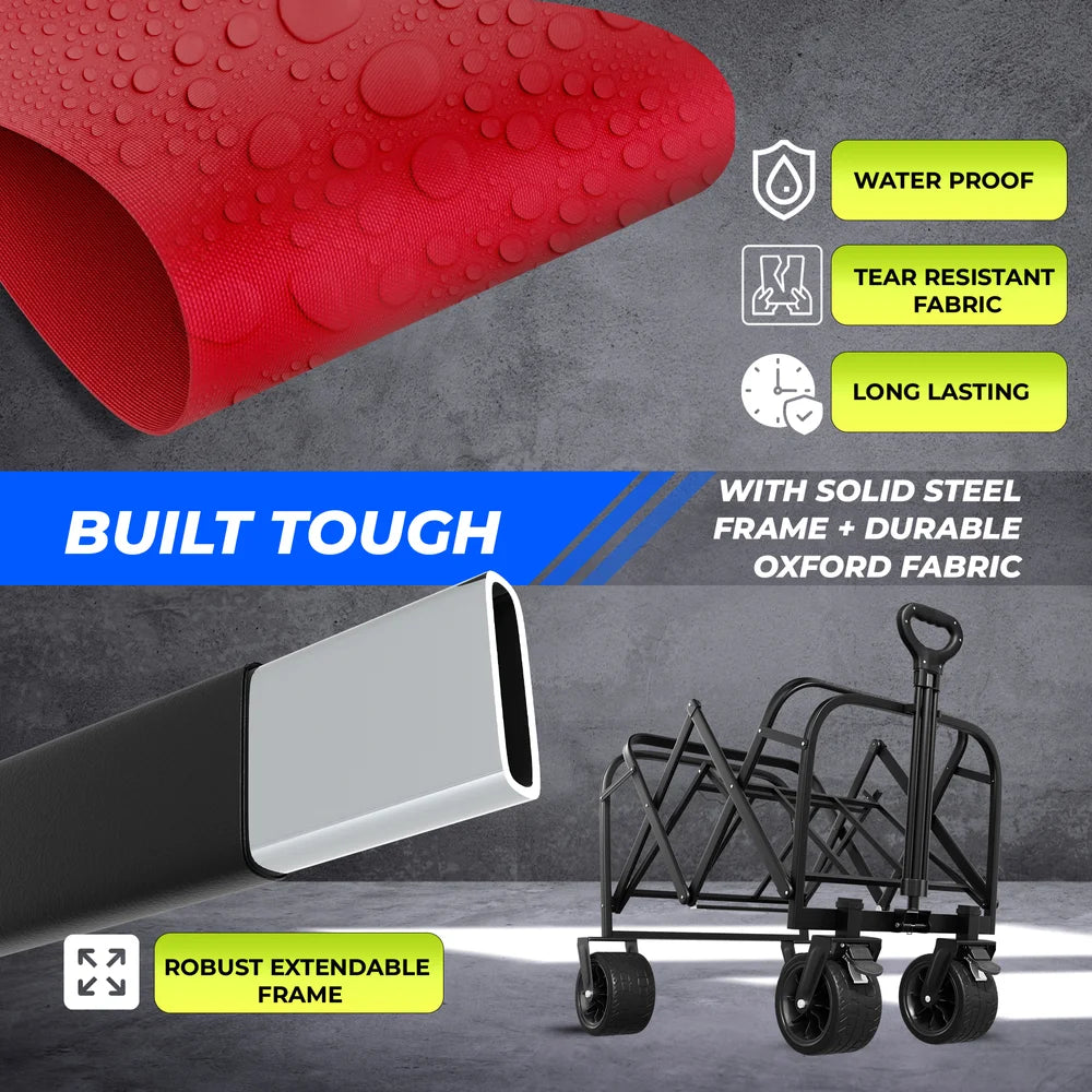 red compact folding transport cart for easy storage