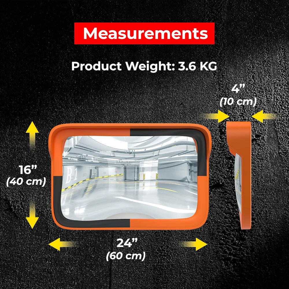 wall mounted rectangular convex mirror for safety awareness and surveillance