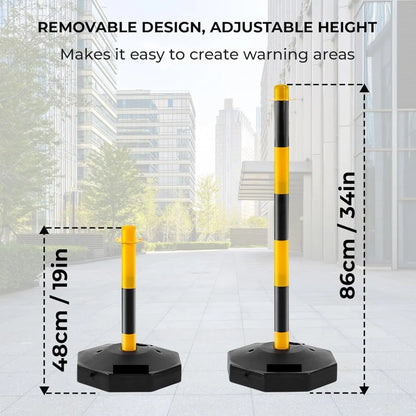Two Black and Yellow Safety Posts with Measurements