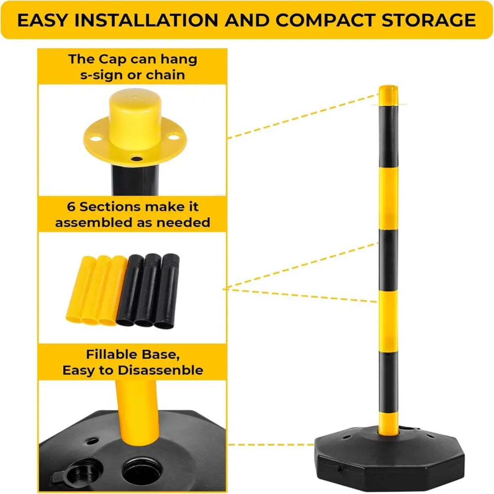 6 Traffic Barrier Poles Yellow & Black with 12M Chain | Shop Now
