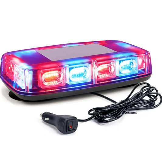 LED warning light bar with red, blue, and amber lights 