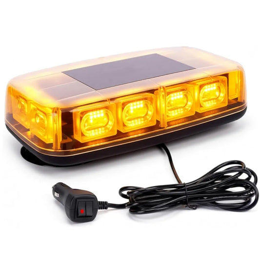 Rectangular amber LED light bar with solar panel and cable