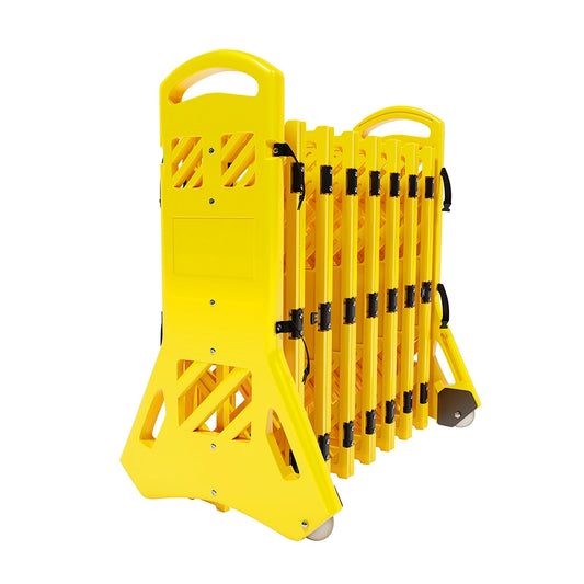 expandable plastic safety barrier in yellow for crowd control