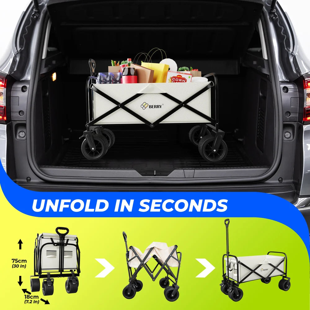 beige foldable camping trolley cart for outdoor transport