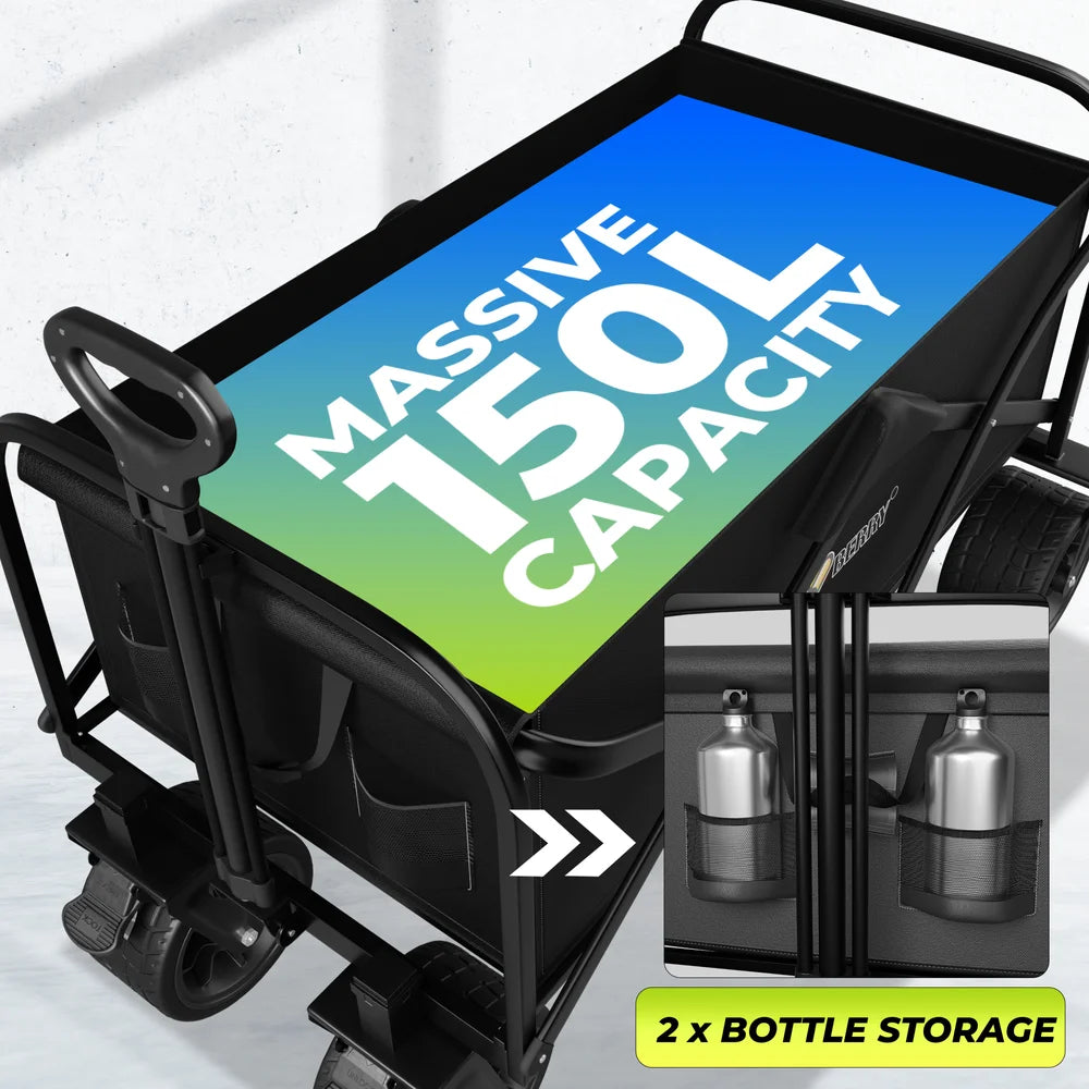 black foldable camping trolley cart for outdoor transport