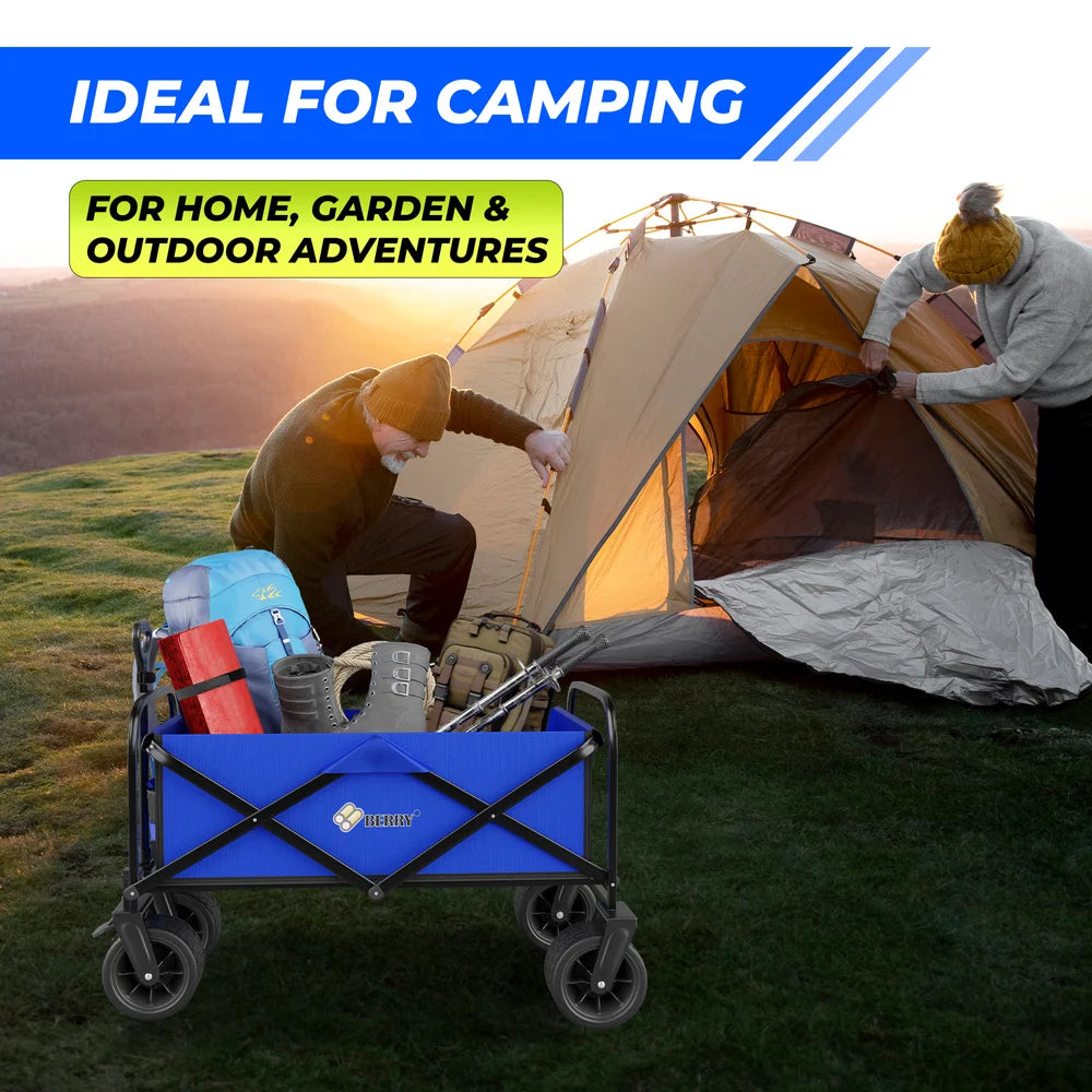 blue foldable camping trolley cart for outdoor transport