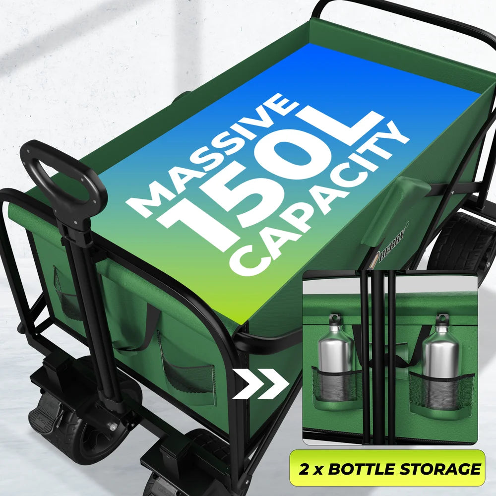 green foldable camping trolley cart for outdoor transport