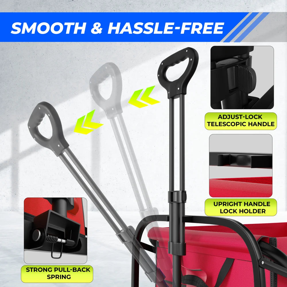 red foldable camping trolley cart for outdoor transport