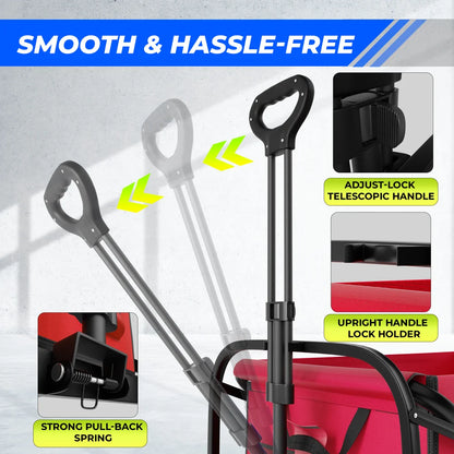 red foldable camping trolley cart for outdoor transport