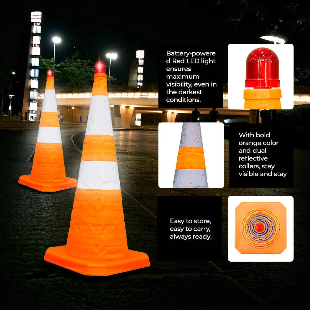 Reflective Foldable Cone With Battery Powered LED Light