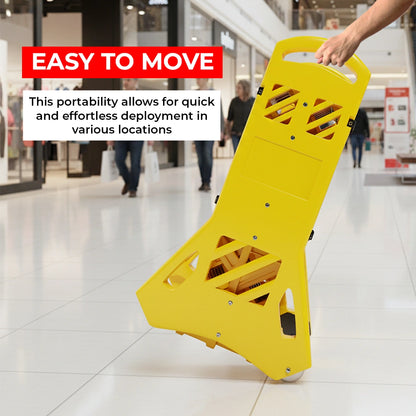 yellow foldable expandable barrier for temporary restrictions