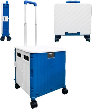 50L Foldable Trolley with 4 Wheels - Blue and White│40KG Grocery Cart