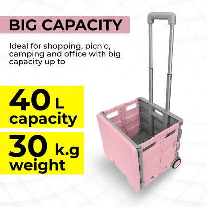 Foldable Plastic Trolley - Pink and Grey