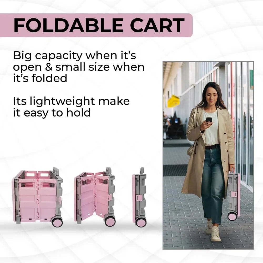 Foldable Plastic Trolley - Pink and Grey