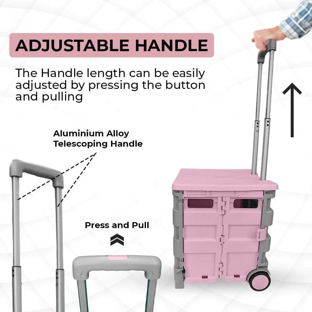 Foldable Plastic Trolley - Pink and Grey