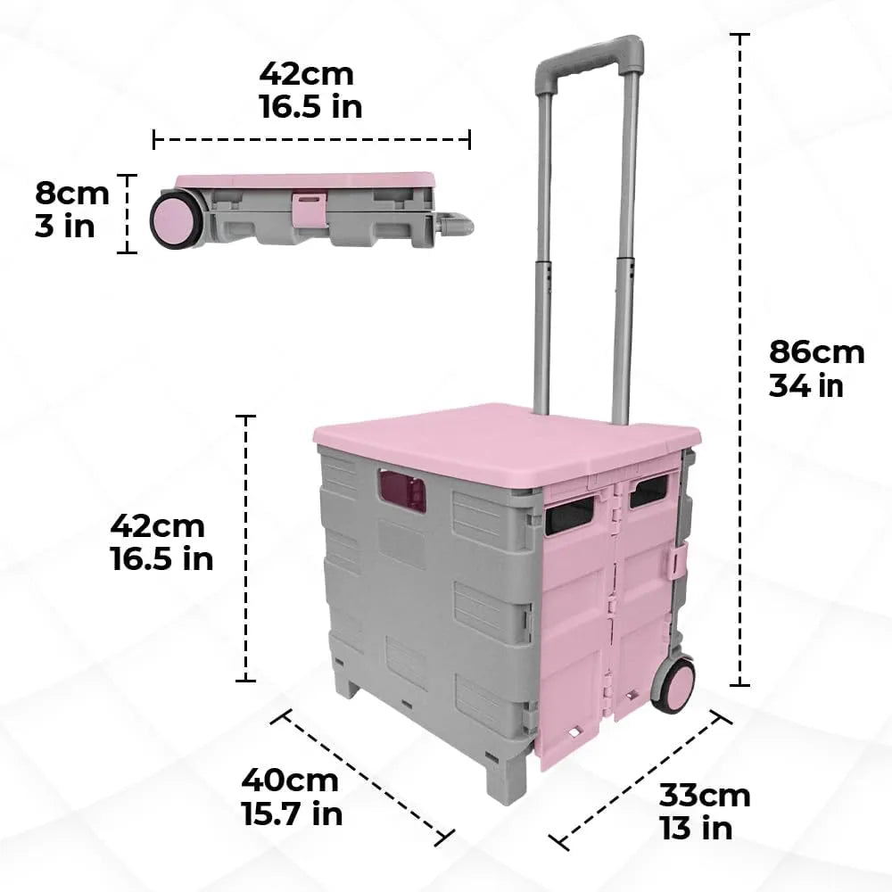 Foldable Plastic Trolley - Pink and Grey